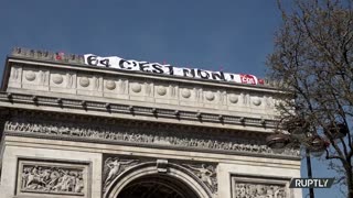 France: 'Can't be 64!'- Activists raise banners on Paris' Arc de Triomphe as protests continue