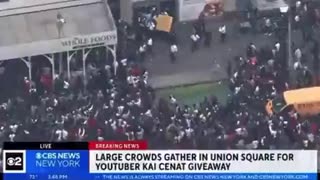 Chaos at the Kai Cenat giveaway event in Union Square Park