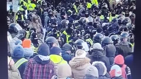 RCMP with their Horse go straight in the crowd