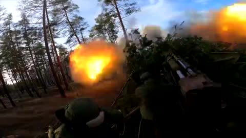 Russian Howitzers In Combat denazification Action
