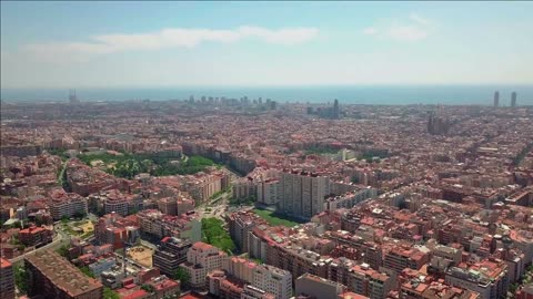 summer day barcelona cityscape aerial panorama spain