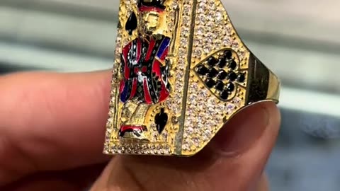 Real Gold & Cubic Zirconia Men's King of Spade Ring