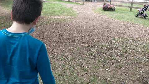 Spencer seeing pigs at Harbes Farm