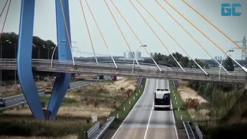 The technology of modern cars, trucks and buses on the roads in Germany from Mercedes