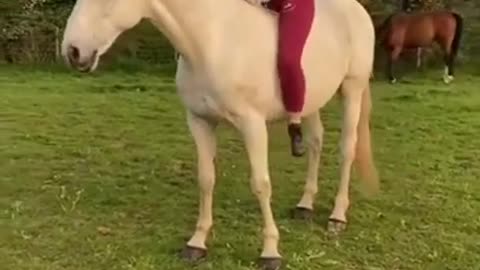 What happened when she was riding on horse!something unique