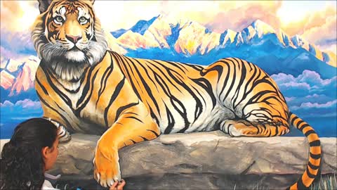 Giant mural painting Tiger with landscape