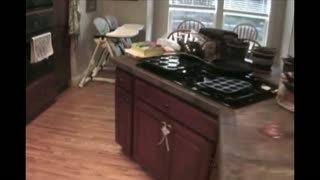 Toddler Drags Twin Babies Around Kitchen With Baby Walker