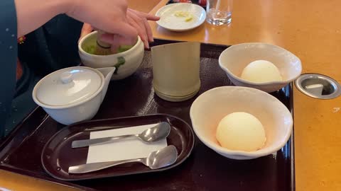 Green tea ice cream made by a local employee in Japan