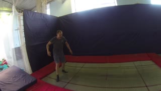 I try to perform a complicated trick on a trampoline. epic fall.