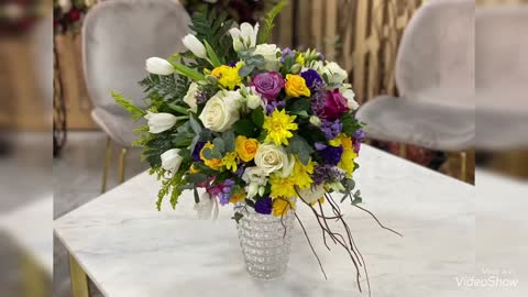 How to make Arrangements flowers vasa yellow white and purple 👌💐