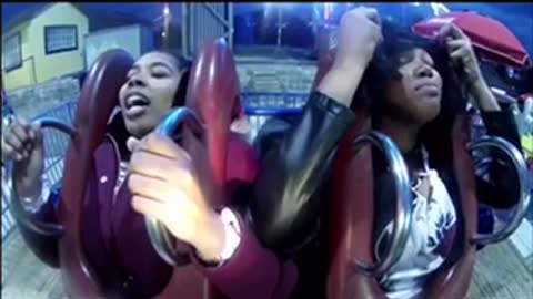 Girls totally freak out during thrilling slingshot ride