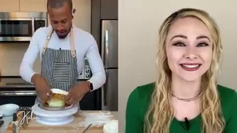 Macking a mac and cheese cake with natalie sideserf