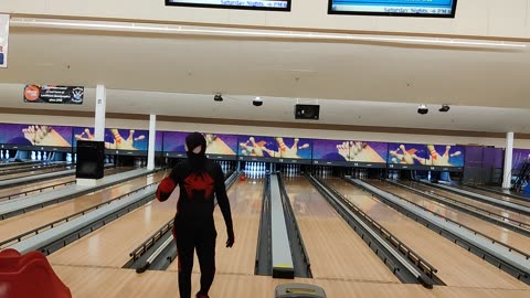 Spencer bowling as Spiderman VID_20231028_130720