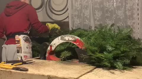 Making Christmas wreaths
