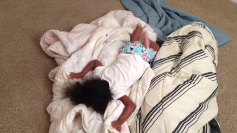 Blasian Baby Sister Plays On Comforters!