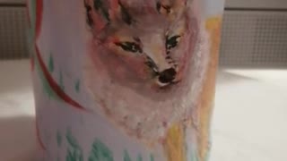 Acrylic Hand painted fox upon a glass Jar