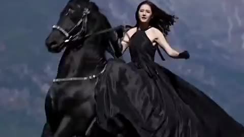 Beautiful Woman -----riding a Black Horse // Mirrored//