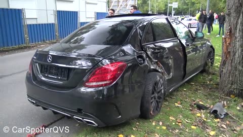 Mercedes C63S AMG HARD CRASH INTO A TREE!! Drift goes wrong