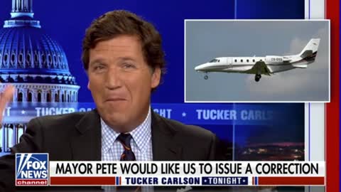 Tucker Carlson laughs over the Transportation Department asking him to issue a correction over his reporting on Pete Buttigieg's climate hypocrisy