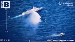 HIGH-STAKES WATER GUN FIGHT! China Warship Fires Water Cannon at Philippine Coast Guard Vessel