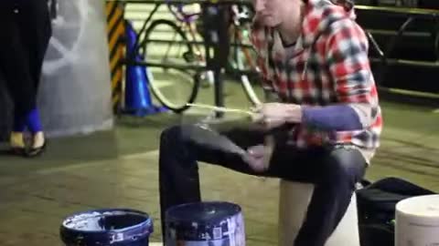Cool Bucket Drum Busker Performance