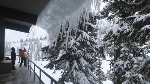 Roof Icicles Come Crashing Down In Spectacular Fashion