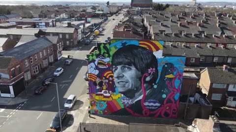 Mural of Ringo Starr revealed near Liverpool, England, where the Beatles drummer spent his childhood