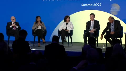 Global Pandemic Preparedness Summit Boosting Vaccine Manufacturing session: Patrick Tippoo, Diretor Executivo de Vacinas, Jae-yong Ahn, Presidente e CEO da SK Bioscience, Mahima Datla, Diretora da Biological, Dra. Nísia Trindade Lima, Presidente da Funda