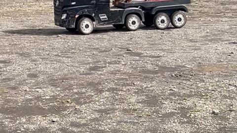 Boy Hauls His Best Friend With His Toy Truck