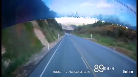 Truck driver records scary near miss on highway