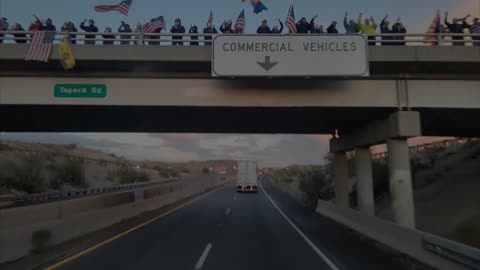Freedom Convoy USA on the roll, people on overpasses are cheering the truckers!