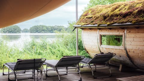 Meditation Sounds Ambience on the Lake with Birds overlooking the Outside Barrel Sauna