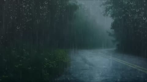 Real Rain Sounds to Sleep⚡ Powerful RAIN and THUNDERS on the forest road