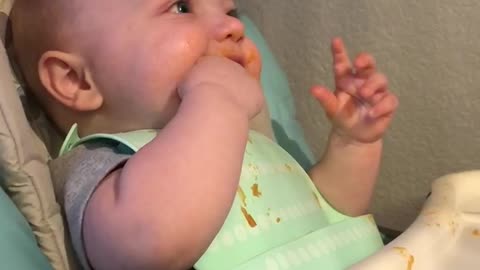 Cute Baby Boy Enjoying His Dinner!