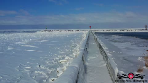 Frozen Riverwalk Stunning Lake Michigan Iced Over Drone Footage
