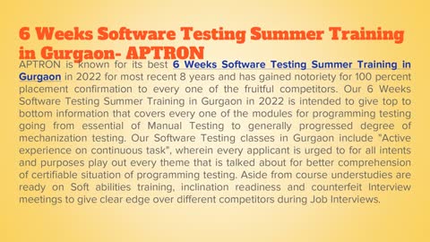 6 Weeks Software Testing Summer Training in Gurgaon- APTRON