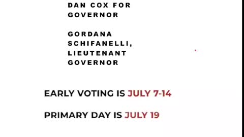 Dan Cox for Governor and Gordana Schifanelli Lt.Governor of Maryland