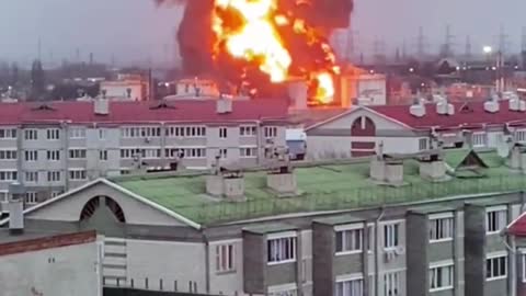 Burning oil depot in Belgorod