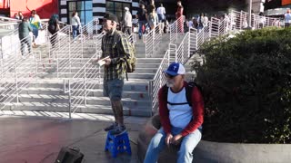 Street preacher in action on the Las Vegas Strip.