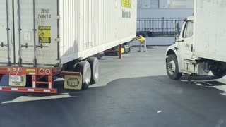 Semi Trailer Precision Parked with Powered Hand Cart