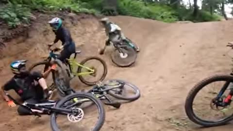 Mountain Biker Group Crash