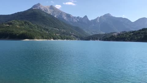 Beautiful lake with a blue water in the French Alps
