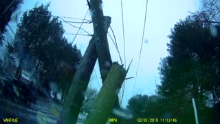 Telephone Pole Shattered by Sliding Truck