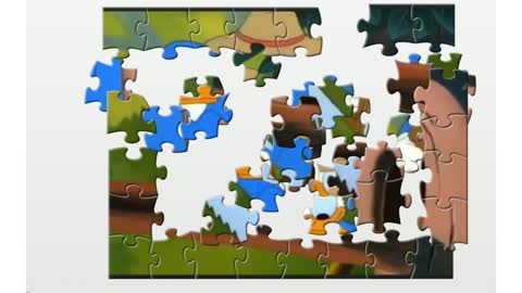 Puzzle. Donald Duck sawing a tree branch.