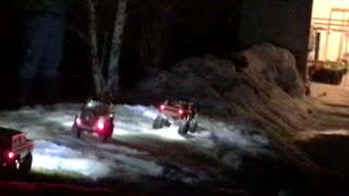 Traxxas RC Rock Crawlers Playing in the Snow at Night @ Big Bear Lake, California