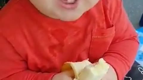Cute baby banna eating style