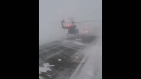Helicopters Emergency Landing On Motorway In Blizzard