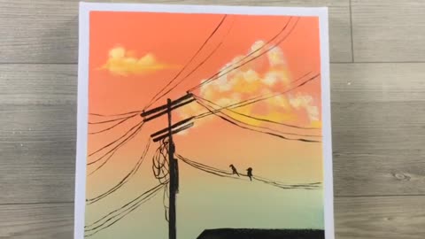 Telephone pole sunset, easy acrylic painting