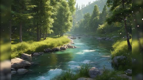 1 Hours Nature Sounds: Slow Calm River Water flow for Relaxation Peaceful Deep Sleep #studymusic