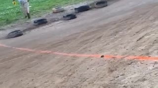 Little Girl's First Cart Race Goes Well